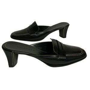 COLE HAAN Black Leather Penny Loafer Slip On Mules 2 Inch Heels Size 8.5